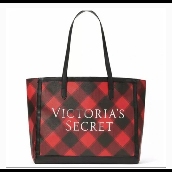 VICTORIA’S SECRET LIMITED EDITION 2021 CARRYALL RED & BLACK BUFFALO PLAID TOTE - Picture 1 of 5